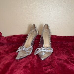 MACH & MACH Silver Rhinestone Bow Heels